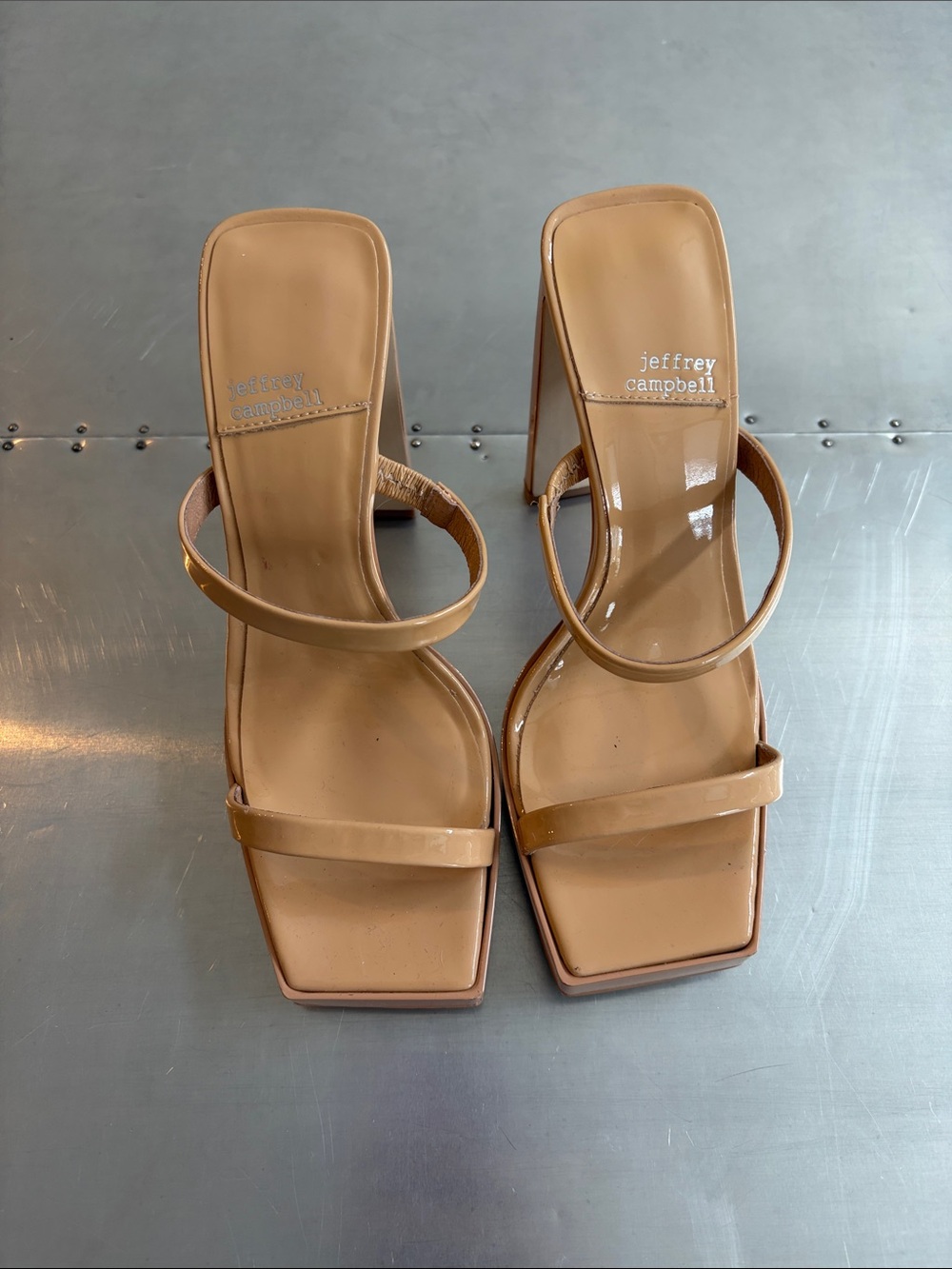Jeffrey Campbell Tan Strappy Square-Toe Heels